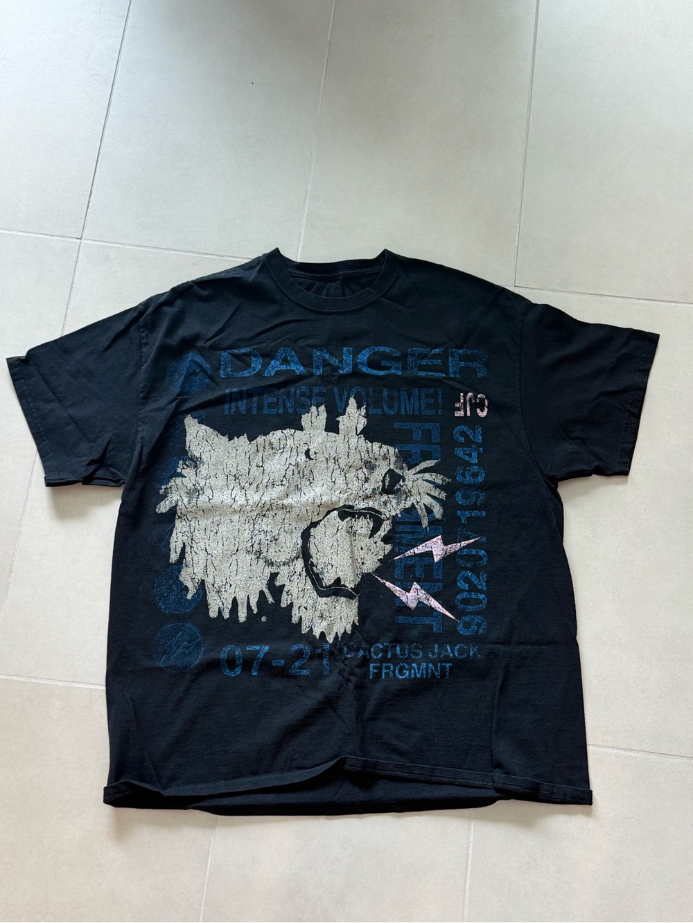 Fragment Cactus Jack Black with Graphic Oversized Cotton T-Shirt - L